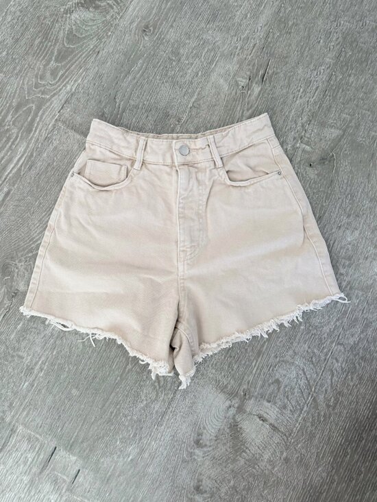 Zara Pants - ZARA High Rise Frayed Hem Denim Shorts Womens Size 4 Beige Raw Hem